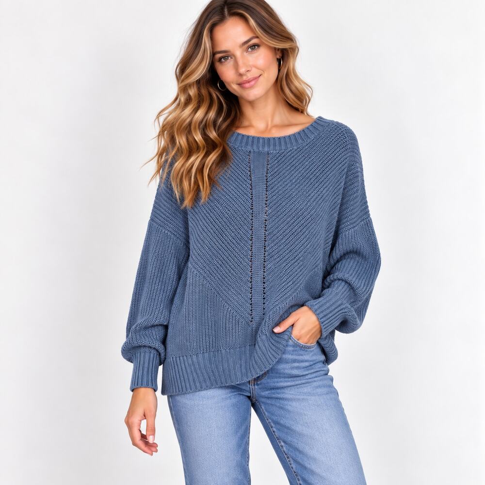 a.n.a Sweater Women's Plus Size 1X Coronet Blue NWT $44 Cozy Casual Normcore
